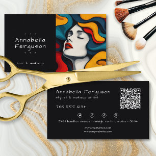 Cartão De Visita Código QR de Cabelo Colorido Arte Pop Moderna Retr
