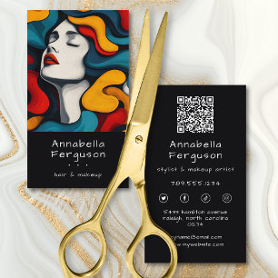 Cartão De Visita Código QR de Cabelo Colorido de Arte Pop Moderna R