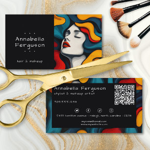 Cartão De Visita Código QR de Cabelo e Maquiagem Colorido Arte Pop 