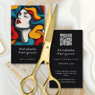 Cartão De Visita Código QR de Cabelo e Maquiagem Colorido Arte Pop