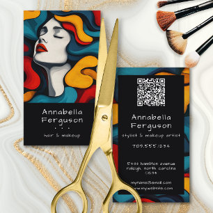 Cartão De Visita Código QR de Cabelo e Maquiagem Colorido Arte Pop
