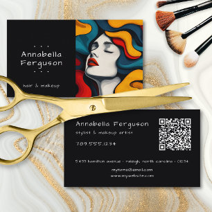 Cartão De Visita Código QR de Cabelo e Maquiagem Colorido Arte Pop