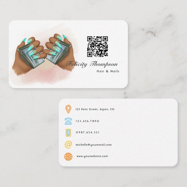 Cartão De Visita Código QR de Cabelo e Unhas (Frente/Verso)