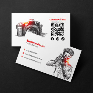 Cartão De Visita Código QR de Câmera Fotográfica Desenhado à Mão El