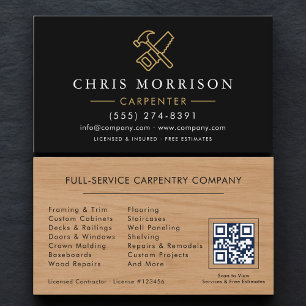 Cartão De Visita Código QR de Carpintaria Carpinteiro Profissional
