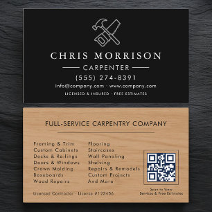 Cartão De Visita Código QR de Carpintaria e Marcenaria