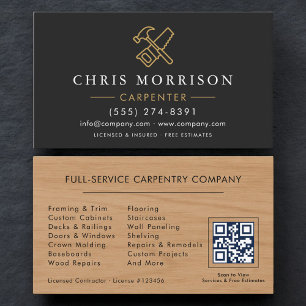 Cartão De Visita Código QR de Carpinteiro Profissional