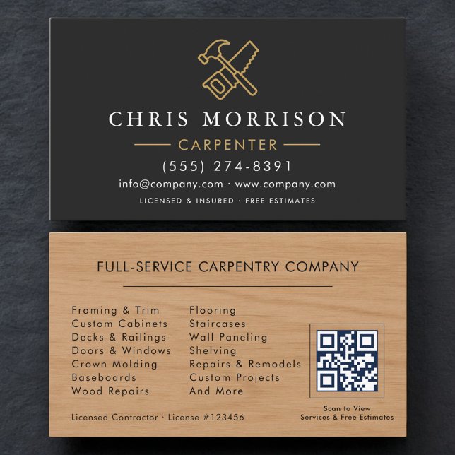 Cartão De Visita Código QR de Carpinteiro Profissional (Criador carregado)