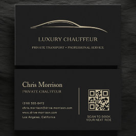 Cartão De Visita Código QR de Chofer de Luxo Preto e Dourado