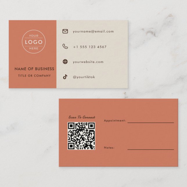 Cartão De Visita Código QR de Compromisso de Fotógrafo Boho Terraco (Frente/Verso)