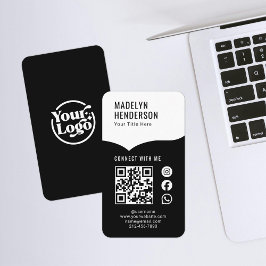 Cartão De Visita Código QR de conexão digital branco preto