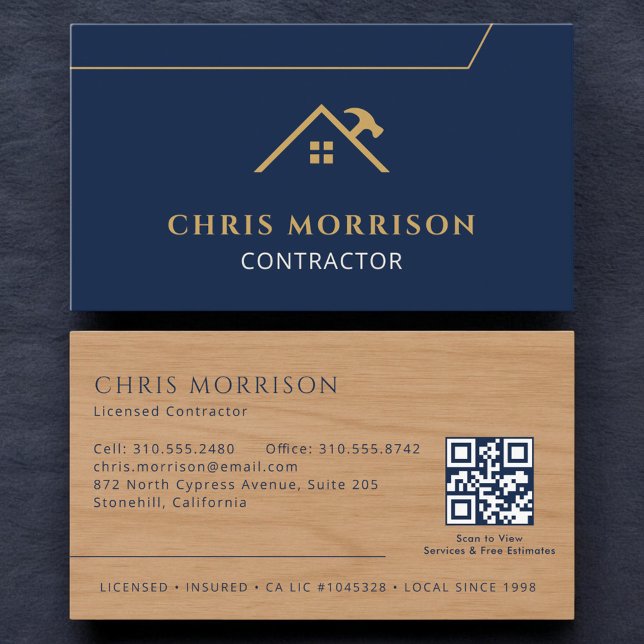Cartão De Visita Código QR de Construção de Contratos de Madeira Az (Criador carregado)