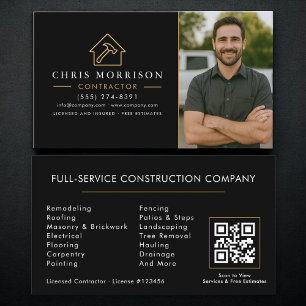 Cartão De Visita Código QR de Construção de Edifícios Foto Preto Do