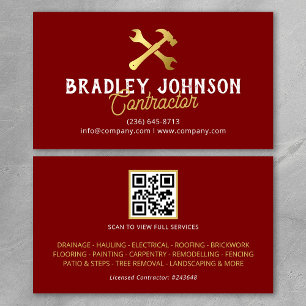 Cartão De Visita Código QR de Construção Red Gold