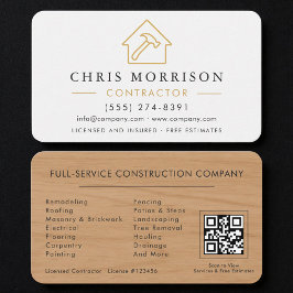 Cartão De Visita Código QR de Construtor de Ouro Branco Profissiona