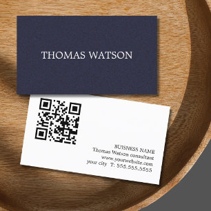 Cartão De Visita Código QR de Consultor Azul Textura Minimalista El