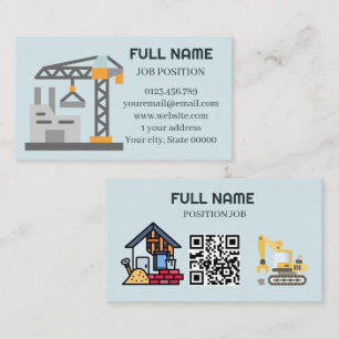 Cartão De Visita Código QR de Contratante de Construção Moderna Azu