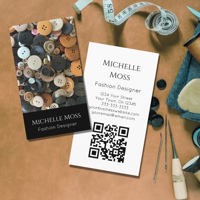 Cartão De Visita Código QR de costura da moda Botões do Designer Pr (Criador carregado)