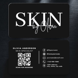 Cartão De Visita Código QR de Cuidados com a Pele Preto Branco