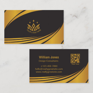 Cartão De Visita Código QR de Design Corporativo Preto e Dourado El