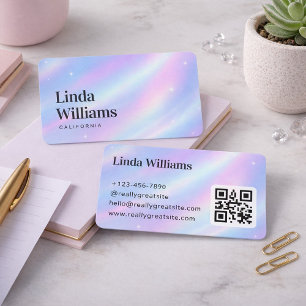 Cartão De Visita Código QR de Design de Nome Serifado Iridescente c