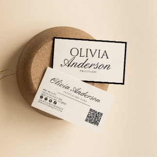 Cartão De Visita Código QR de Dinheiro Antigo de Luxo Preto e Branc