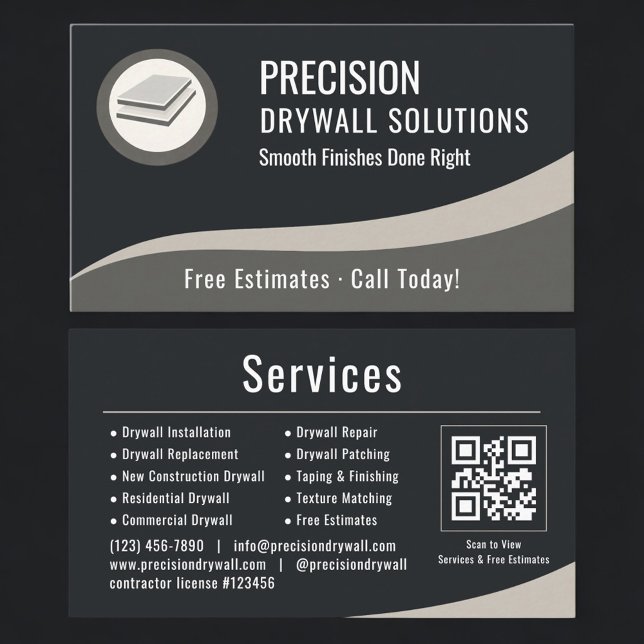Cartão De Visita Código QR de Drywall Profissional (Criador carregado)