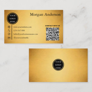 Cartão De Visita Código QR de Efeito Dourado Metálico Mínimo Modern
