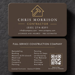 Cartão De Visita Código QR de Empreiteiro & Construtor Profissional