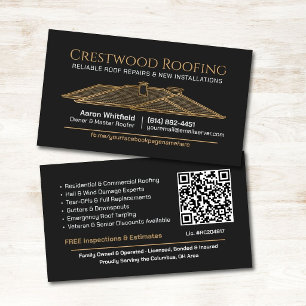 Cartão De Visita Código QR de Empreiteiro de Telhados Elegante