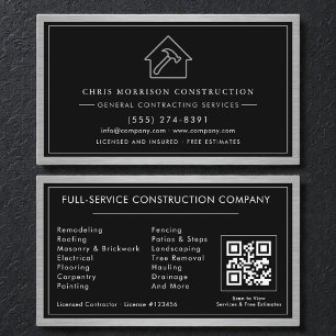Cartão De Visita Código QR de Empreiteiro Geral em Metal Industrial