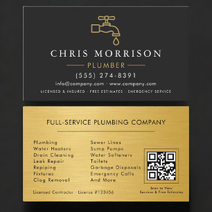 Cartão De Visita Código QR de Encanador Profissional