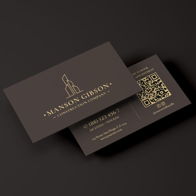 Cartão De Visita Código QR de Espresso Mínimo para Empreiteiro de C (Construction Contractor Minimal Espresso QR Code Business Card
)