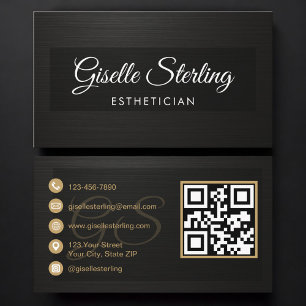 Cartão De Visita Código QR de Esteticista Black Metallic Luxo