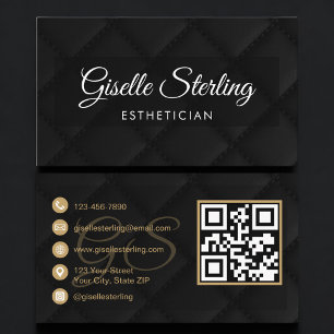 Cartão De Visita Código QR de Esteticista em Couro Luxuoso Quiltado