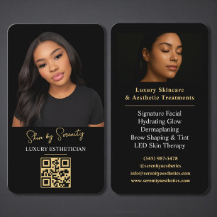 Cartão De Visita Código QR de Esteticista Ouro Luxo Preto Beleza