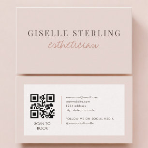 Cartão De Visita Código QR de Esteticista Rosa Bege 