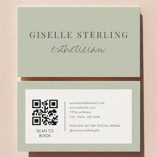 Cartão De Visita Código QR de Esteticista Verde Sálvia