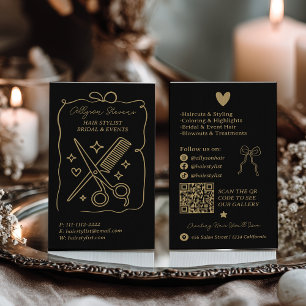 Cartão De Visita Código QR de Estilista de Cabelo com Desenhos Retr