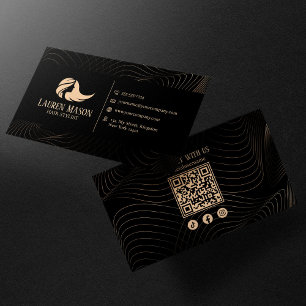 Cartão De Visita Código QR de Estilista de Cabelo Moderno Minimalis