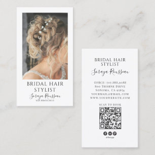 Cartão De Visita Código QR de Estilista de Cabelo Nupcial Moderno