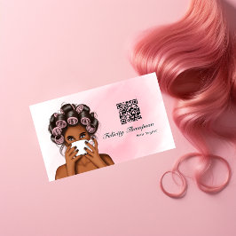 Cartão De Visita Código QR de Estilista de Cabelo Rosa Chic