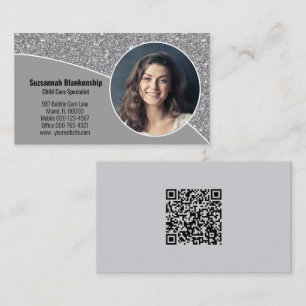 Cartão De Visita Código QR de folheto personalizado do faux Silver 