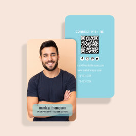 Cartão De Visita Código QR de Foto Azul Claro Conecte-se Comigo