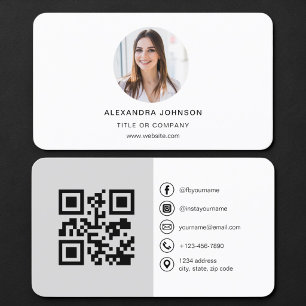Cartão De Visita Código QR de Foto Cinza