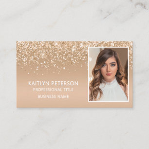Cartão De Visita Código QR de Foto com Brilho Dourado Elegante