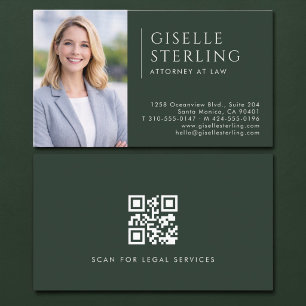 Cartão De Visita Código QR de Foto de Advogado Verde
