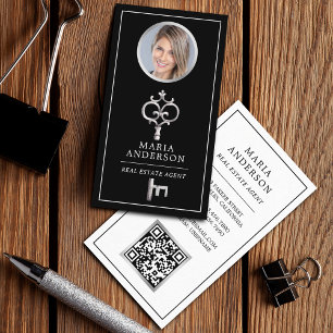 Cartão De Visita Código QR de Foto de Agente Imobiliário com Chave