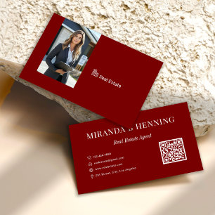 Cartão De Visita Código QR de Foto de Agente Imobiliário de Borgonh