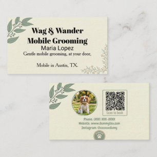 Cartão De Visita Código QR de Foto de Animal de Estimação em Verde 
